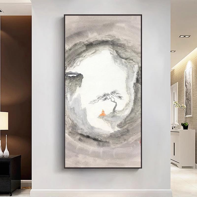 新中式入户玄关装饰画酒店走廊书房茶室过道挂画养生所禅意水墨画