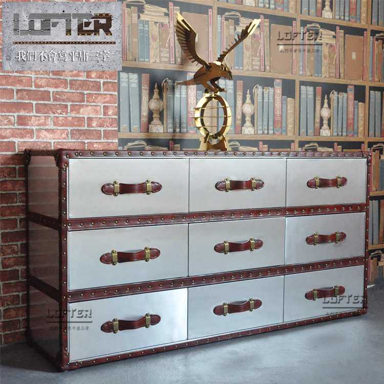 个性金属九抽餐边柜铝皮铆钉9斗边柜LOFT工业风家具酒店KTV收纳柜