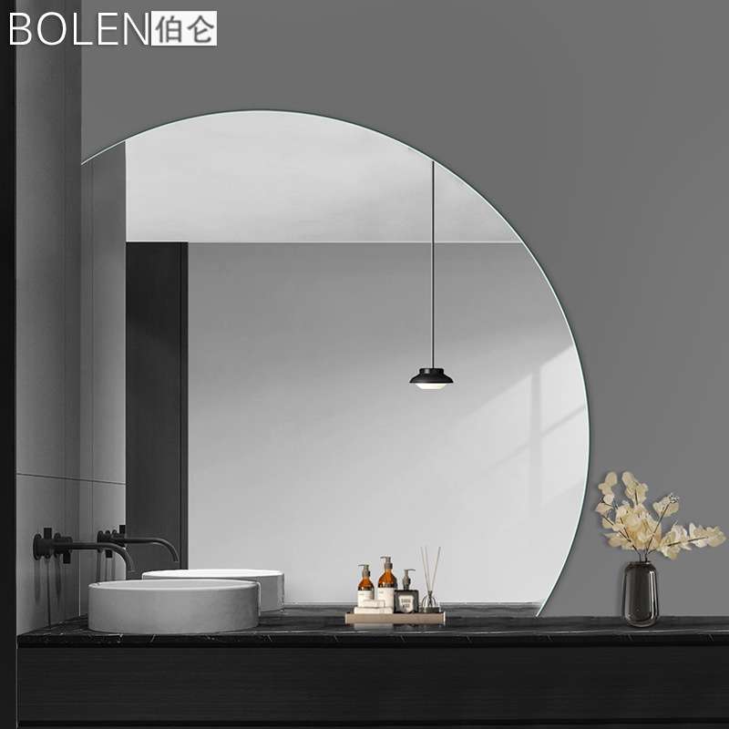 BOLEN伯仑半圆化妆镜卫生间浴室大镜子免打孔挂墙式装饰酒店