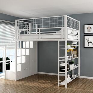 北欧铁艺高架床公寓小户型一体式省空间上铺下桌简约卧室楼阁床