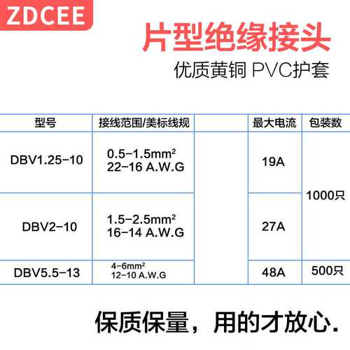 ZDCEE  片形绝缘端子DBV1.25/2/5.5-10/13冷压插头接线端铜鼻子