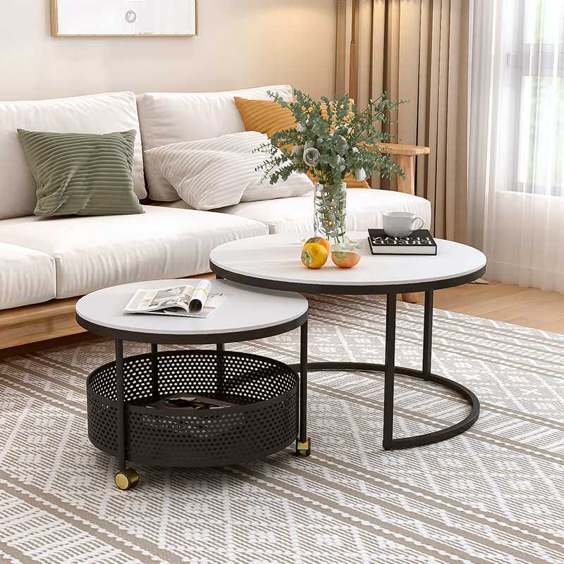 岩板茶几可移动网红轻奢现代简约小户型奶油风客厅家用圆形茶几桌