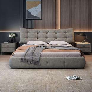 新款绒布内嵌大黑熊床主卧大床双人内嵌气压储物床现货软靠结婚床