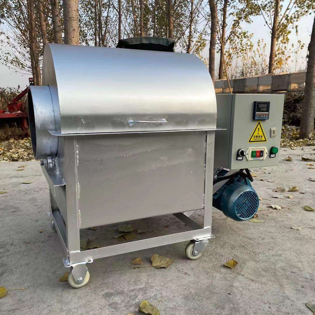板栗花生芝麻翻炒机100斤滚筒炒锅大型炒黄豆滚筒烘干机厂家