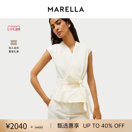 MARELLA春夏女装V领系带无袖衬衫3161075202