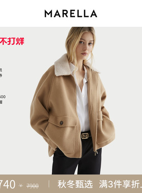 MARELLA 2025秋冬女装衬衫领绵羊毛混纺毛呢外套夹克3086015102