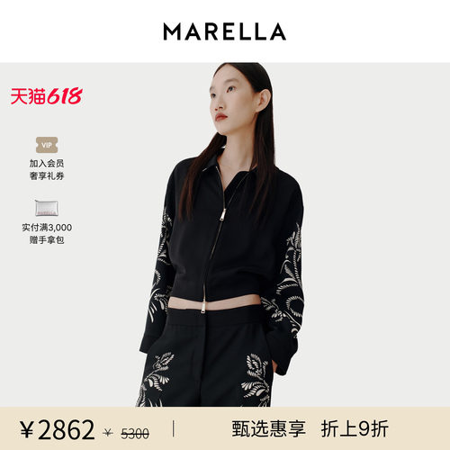 MARELLA春夏女装衬衫领缎面短外套飞行员夹克3041085302