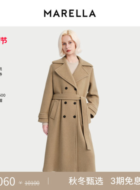 MARELLA 2025秋冬女装直筒双排扣羊毛混纺毛呢外套3016115202