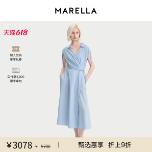 MARELLA春夏女装中长款无袖刺绣V领连衣裙3221055202