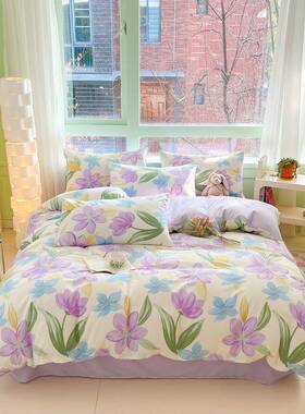 小清新40支全棉印花四件套AB双版纯棉床笠套件亲肤床上用品