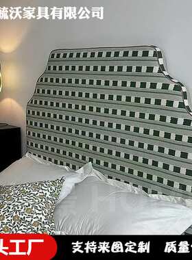 法式复古浪漫布艺双人床南洋中古风主卧室绿色格子整张床1.8米1.5