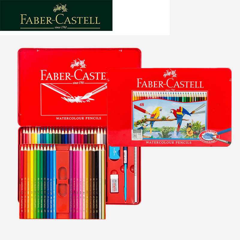 德国FABER-CASTELL辉柏嘉115949防断芯铁盒48色水溶彩色铅笔