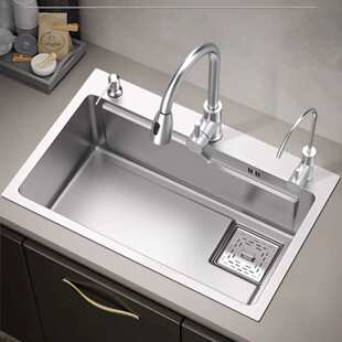 厨房水槽拉丝原色台阶大单槽多功能水槽加厚不锈钢可升级SUS304