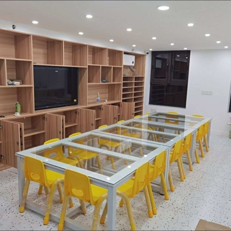 学生绘画桌学习桌彩绘手工书法桌儿童学习桌幼儿园画画桌玻璃桌