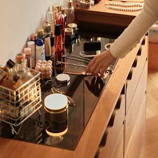 北欧实木斗柜梳妆台一体化妆桌樱桃木可伸缩床尾柜收纳柜转角书桌