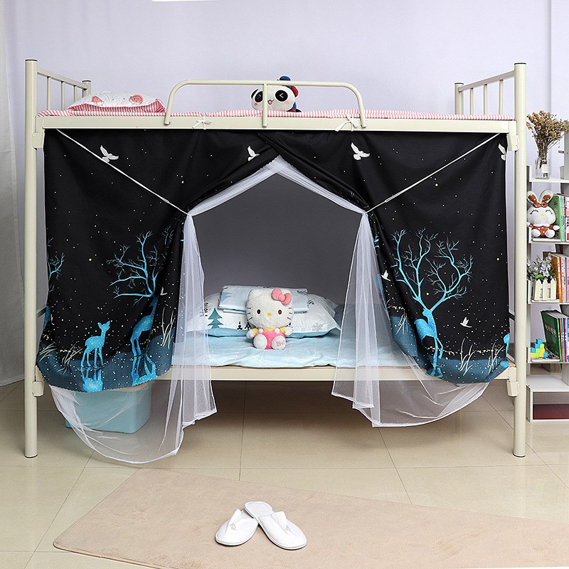 厂家直供学生宿舍一体式床帘蚊帐二合一防尘顶遮光透气0.9/1.2M