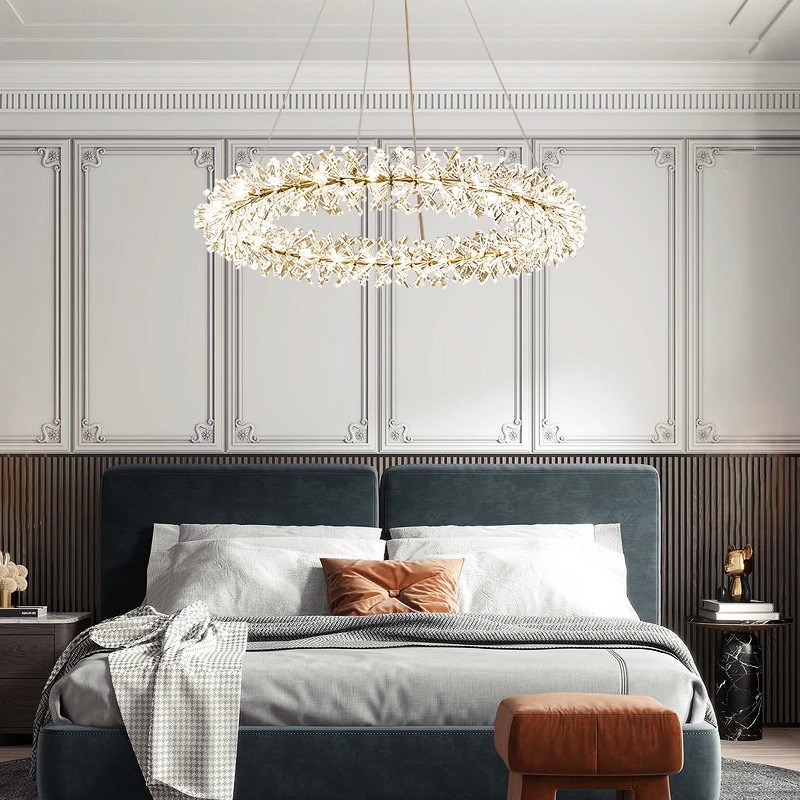 后现代客厅餐厅卧室灯别墅轻奢灯具设计师样板房艺术水晶圆环吊灯