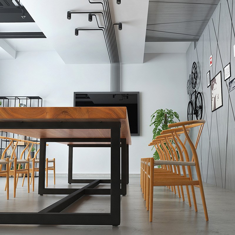 美式乡村复古办公室长条实木办公桌电脑大板办公桌椅子