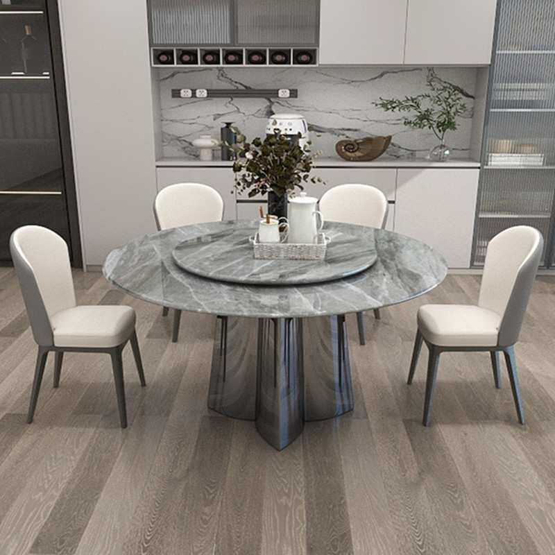 圆桌天然奢石超晶石圆餐桌轻奢北欧岩板餐桌椅组合微晶石家用饭桌