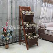 新033篮落地置物款 收架客厅纳木质藤编筐吊篮报刊架多层田园收纳