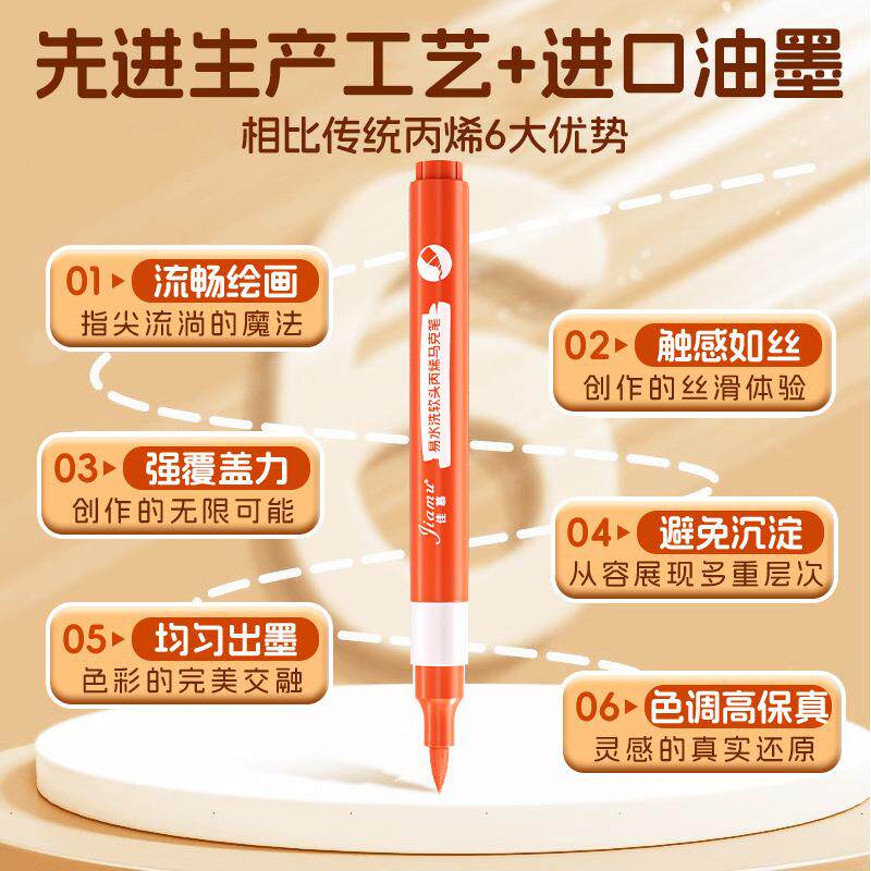 软头丙烯马克笔84色绘画美328术色专用小学彩生儿洗童涂水笔可马