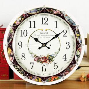 欧式木质钟圆静音形挂钟英创意时Y40直径40cm墙钟钟表简约石钟
