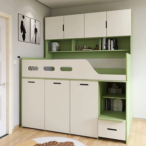 实木上床下衣柜带高箱小户型小卧室书桌一体组合多功能儿童半高床