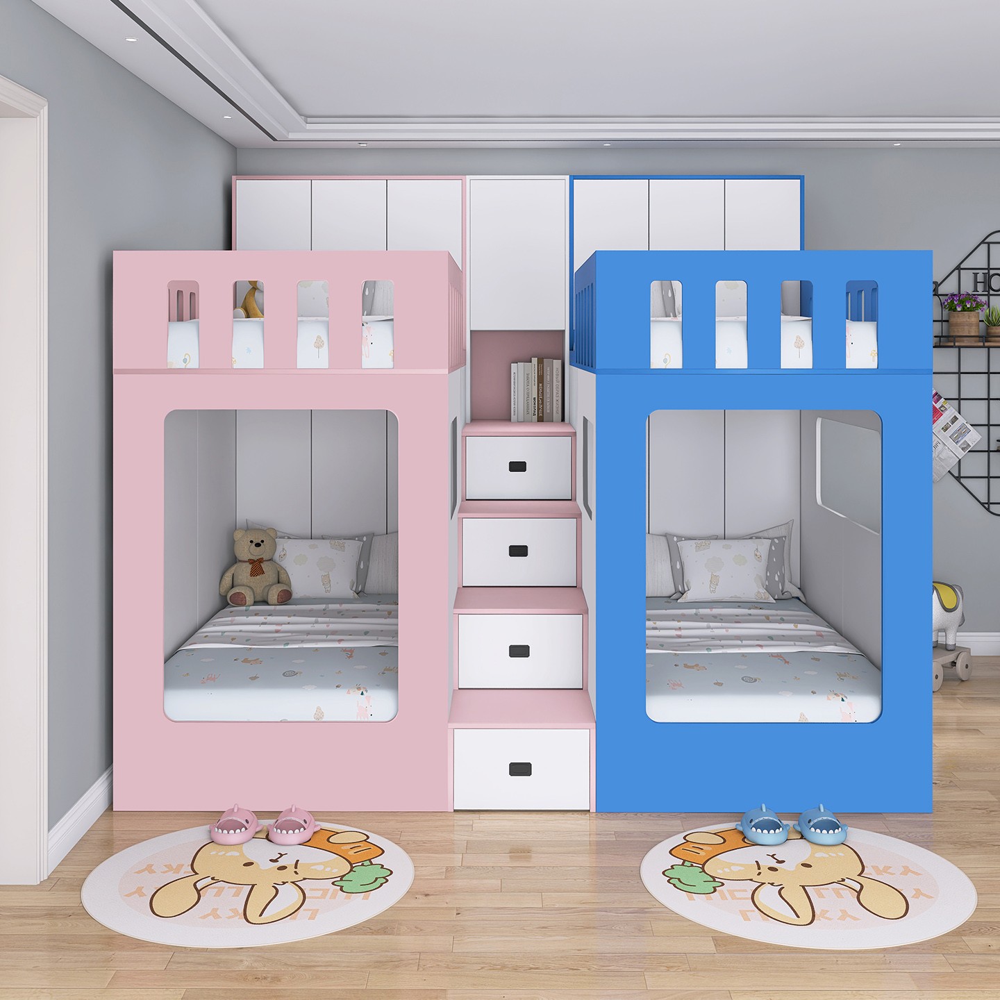 小户型一房四床互不干扰上下亲子床多功能带储物高低子母床双层床