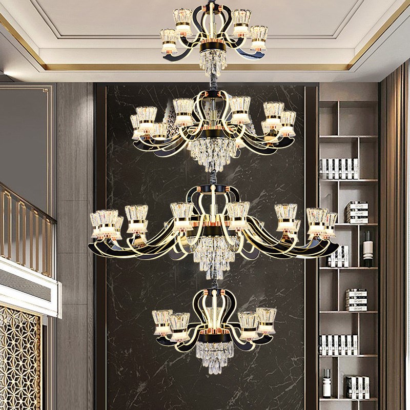 复式楼大吊灯现代轻奢别墅挑空客厅主灯简约大气2025年新款水晶灯