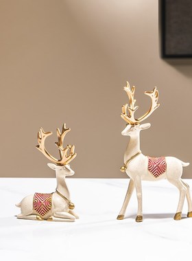 招财迷你小众高级感白金麋鹿摆件一对装饰品电视酒柜家居门厅桌面