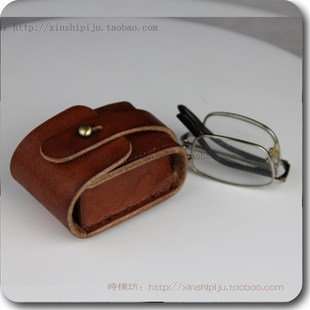 真皮老花镜包头层硬牛皮折叠眼镜盒纯手工缝制抗压防摔复古风格