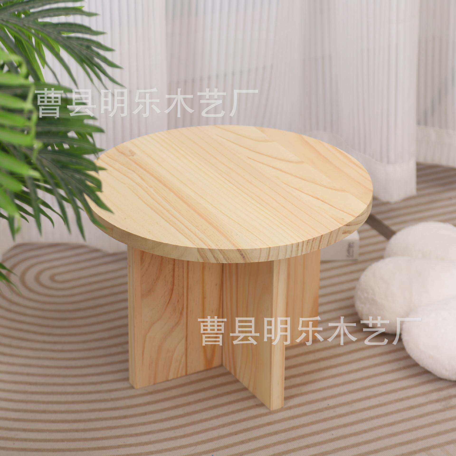 实木圆形小茶几儿童小圆桌家居装饰拍摄道具外户外折叠红酒桌