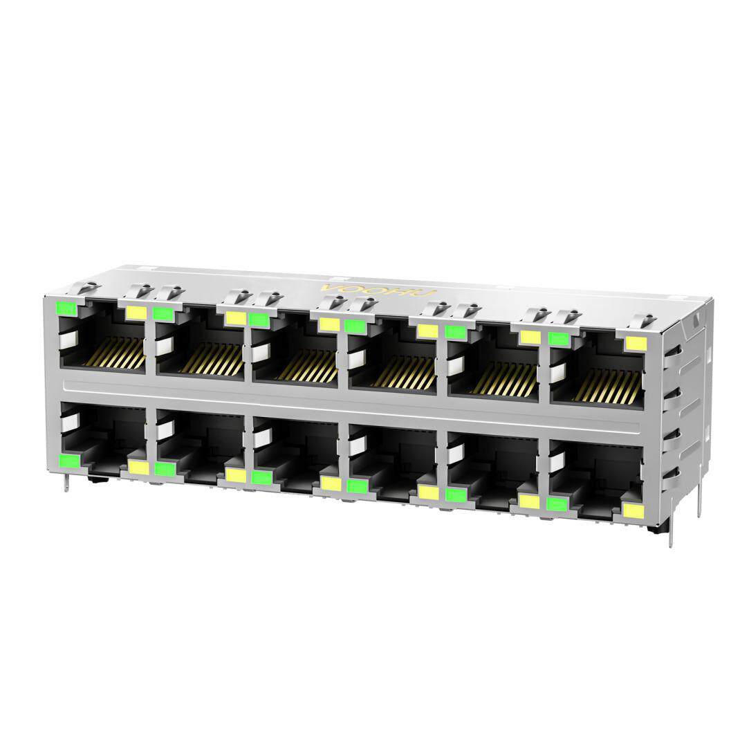 SYT26B083DB2A2D057 十二口2X6 带灯带弹 百兆集成网络连接器RJ45