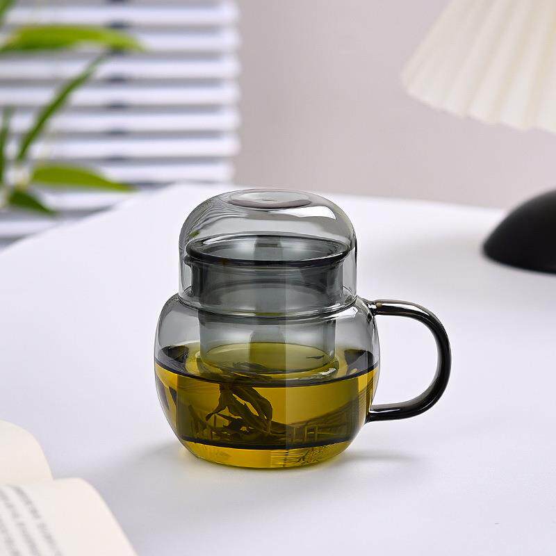家用茶水分离玻璃杯迷你墩墩杯办公室花茶壶高硼硅耐热玻璃三件杯