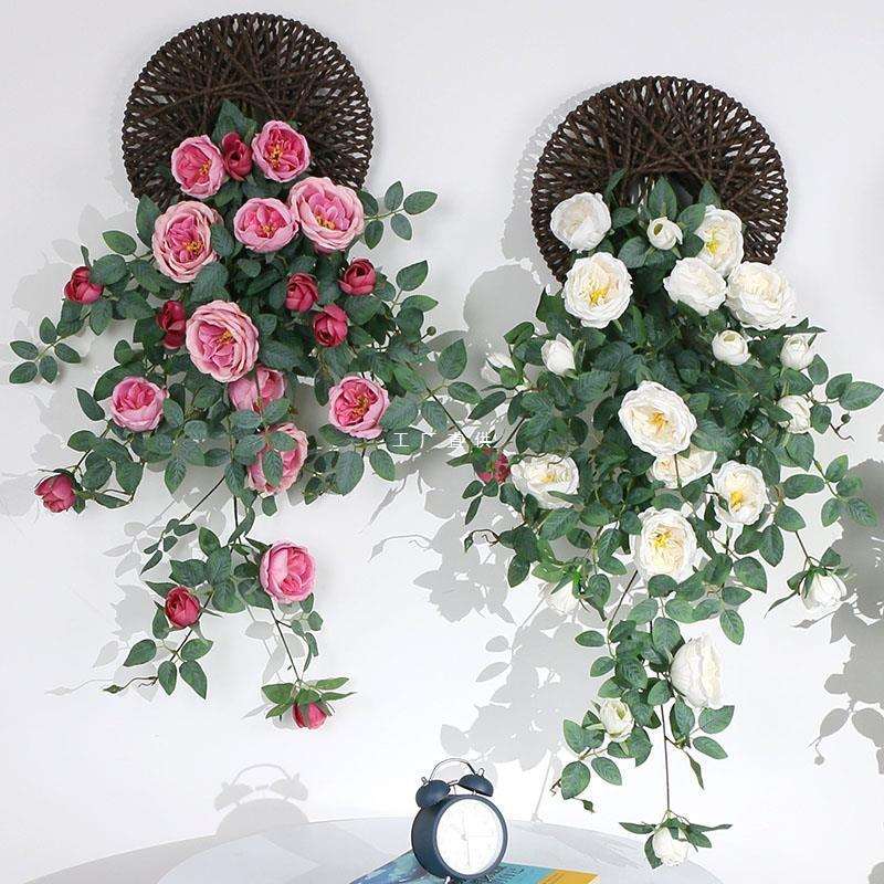 吊花装饰塑料植物挂墙假花墙壁墙上吊兰吊篮藤蔓壁挂花藤玫瑰