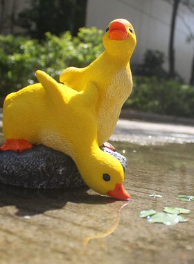 创意鸭子喝水摆件树脂仿真动物微景观多肉水培盆花园水池造景装饰