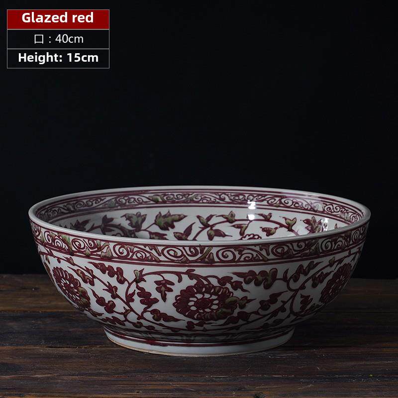 彷元代青花上釉红手绘大碗景德镇陶瓷花瓶饰品客厅覆古装饰集