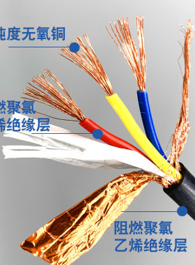 屏蔽线ZRRVVP2 3 4芯0.5 0.75 1 1.5 2.5平护套线信号控制电缆线