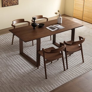 联邦家居复古风黑胡桃木全实木餐桌中古风饭桌工作台大板桌大书桌