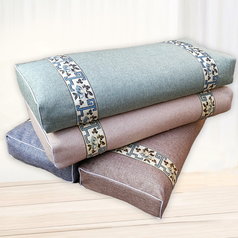 中式复古仿古养生助眠护颈椎单人高枕亚麻棉麻黑苦荞壳荞麦皮枕头