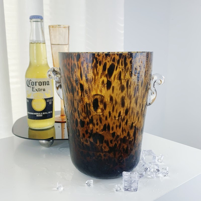 创意玳瑁琥珀豹纹酒吧家用冰桶玻璃花瓶摆件家居软装饰品水培花器