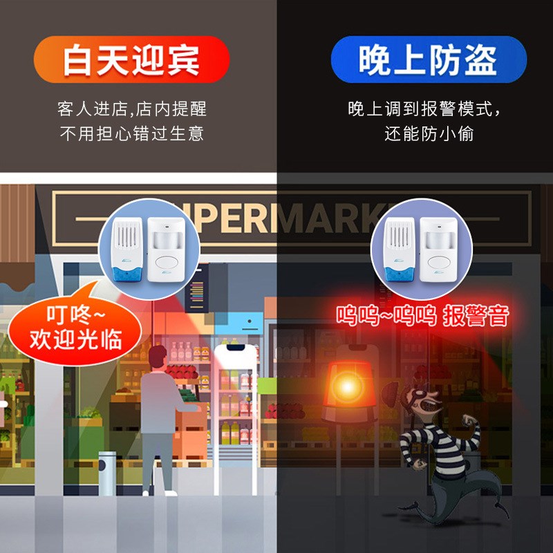 无线迎客门铃欢迎光临红外线感应迎宾器家用商店超市防盗报警器
