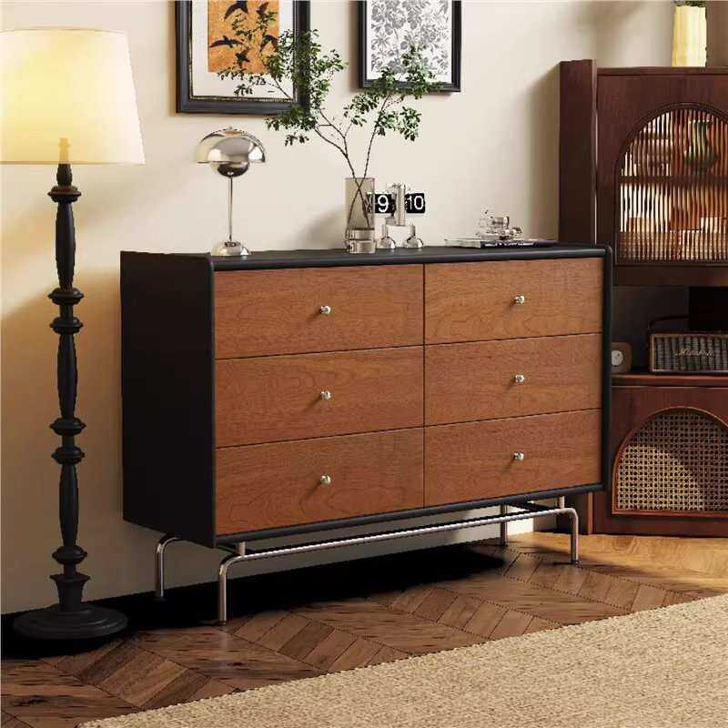 中古风实木五斗柜复古客厅五斗柜靠墙储物收纳柜樱桃木九斗柜边柜