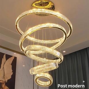 复式 楼别墅客厅大吊灯简约现代轻奢水晶灯具公寓挑高楼梯灯长吊灯