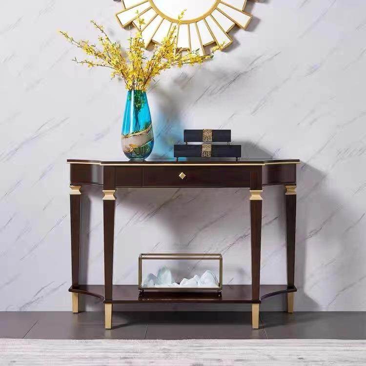 美式乡村实木玄关桌新古典中式玄关台小户型轻奢门厅装饰条案边桌