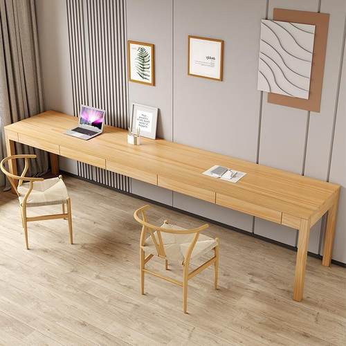 严选简约带抽屉实木书桌家用卧室简易儿童写字桌工作室靠墙长条桌