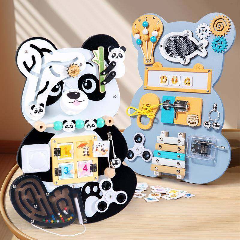 蒙特梭利木制儿童多功能早教忙碌板动手能力开解锁桌面益智教玩具