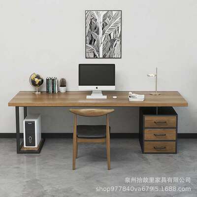 现代简约实木办公桌家用书房写字学习原木创意工作间工作台带抽屉