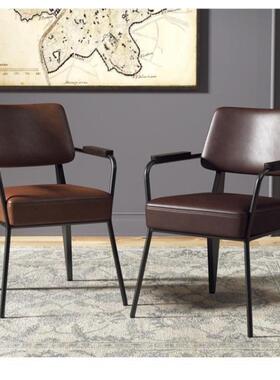 CSP1北欧风餐椅奶茶店椅铁艺皮革椅新款咖啡带扶手