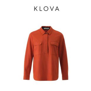 CY6160 春秋柿橙色羊毛半开襟衬衫 KLOVA
